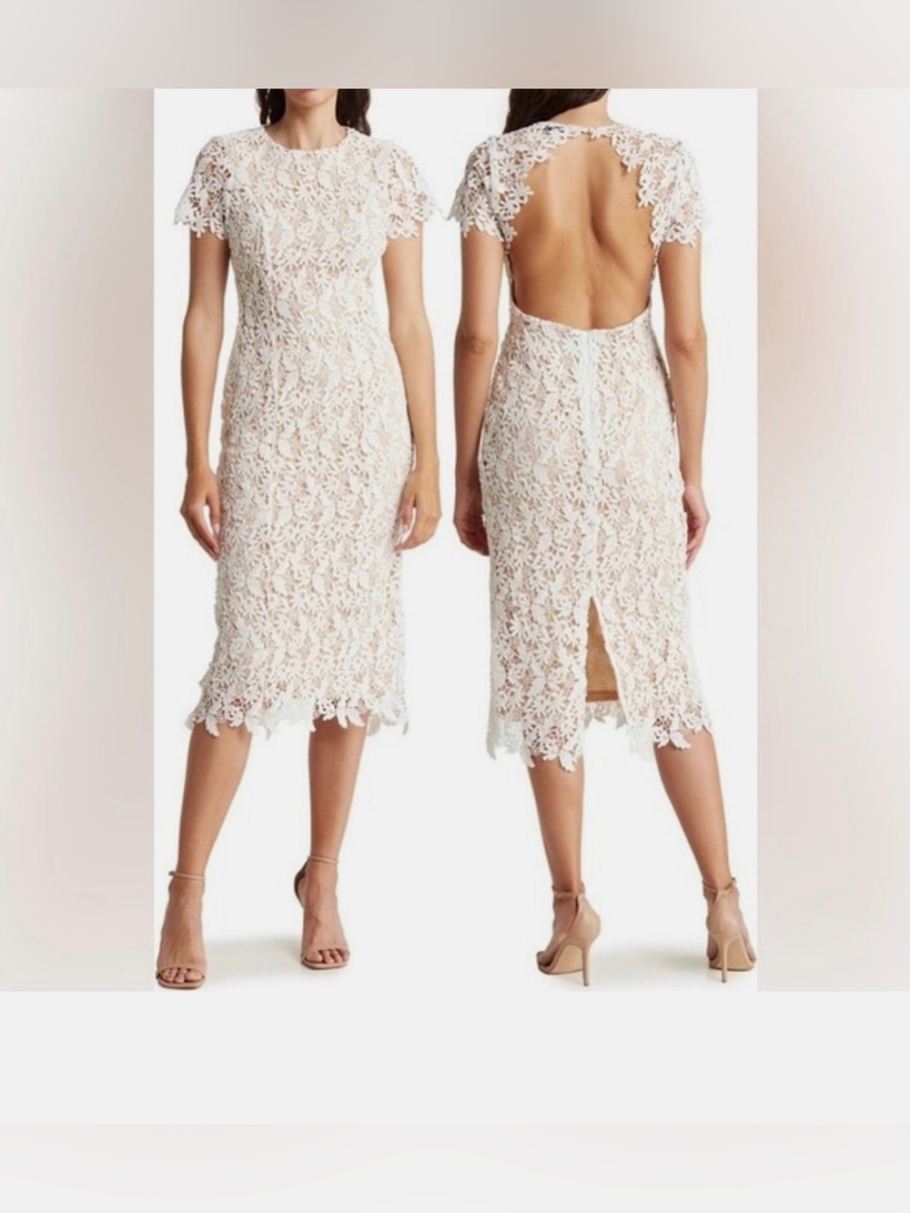 NSR Ivory Lace Open-Back Midi Dress
